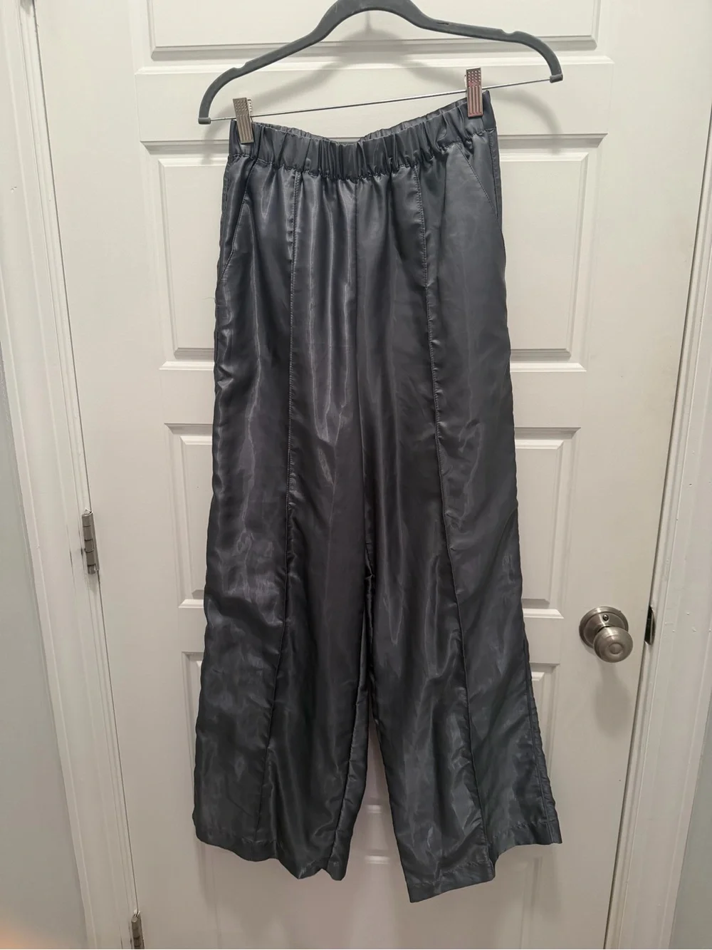 Anthracite Satin Wide-Leg Pants